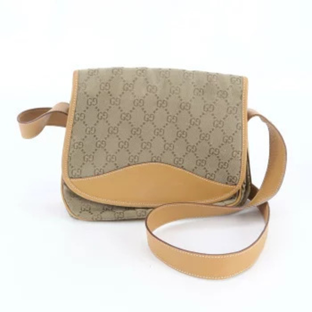 Gucci GG Canvas Leather Shoulder Bag Crossbody Brown REE
